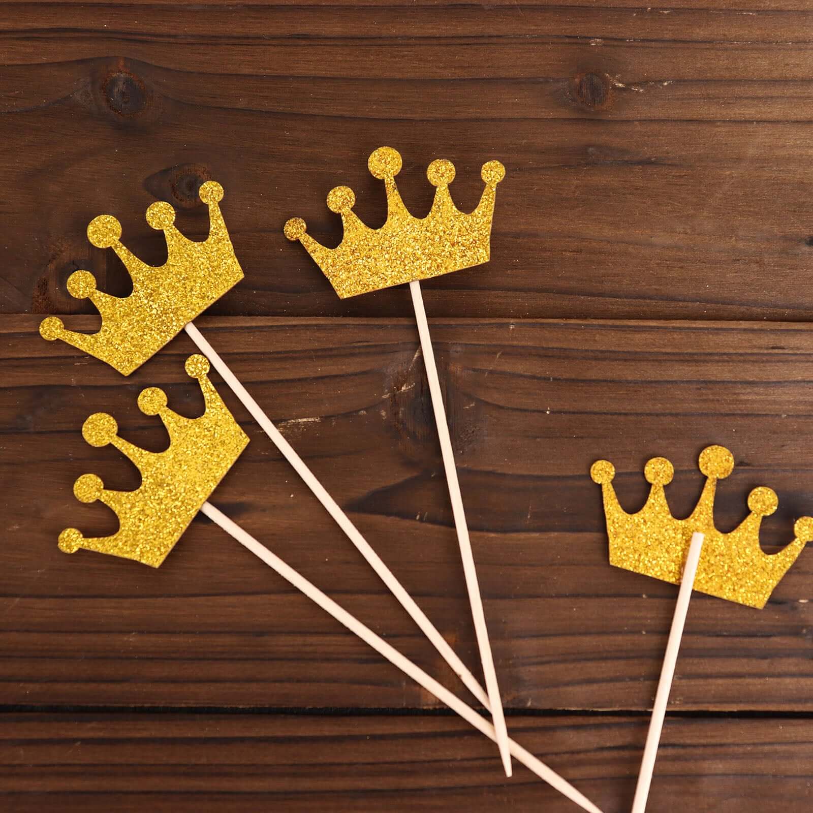 24 - Pack Cupcake Topper Picks Royal Crown Design Glitter Gold - Party Cake Toppers 5" - Bell Racket Store