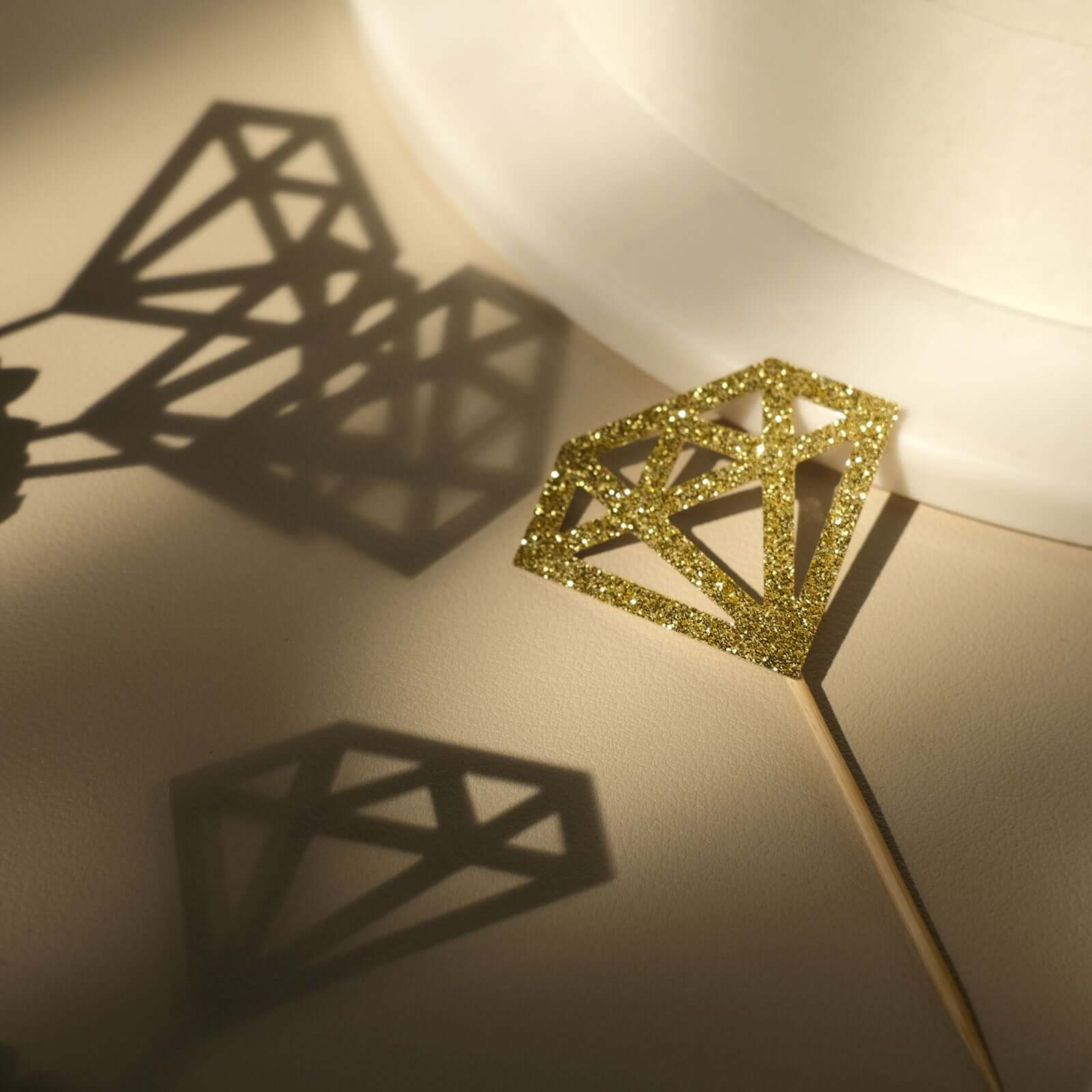 24 - Pack Cupcake Toppers Diamond Ring Design Glitter Gold - Party Cake Picks Engagement Decoration Supplies - Bell Racket Store