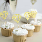 24 - Pack Cupcake Toppers Diamond Ring Design Glitter Gold - Party Cake Picks Engagement Decoration Supplies - Bell Racket Store