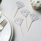 24 - Pack Cupcake Toppers Diamond Ring Design Glitter Silver - Party Cake Picks Engagement Decoration Supplies - Bell Racket Store