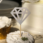 24 - Pack Cupcake Toppers Diamond Ring Design Glitter Silver - Party Cake Picks Engagement Decoration Supplies - Bell Racket Store