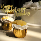 24 - Pack Cupcake Toppers Happy Birthday Design Glitter Gold - Party Cake Picks Decoration Supplies - Bell Racket Store