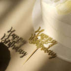 24 - Pack Cupcake Toppers Happy Birthday Design Glitter Gold - Party Cake Picks Decoration Supplies - Bell Racket Store