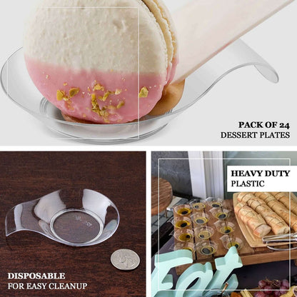 24 - Pack Dessert Plates Round Design with Handle Clear - Plastic Disposable Dipping Bowls 3" - NestOCart