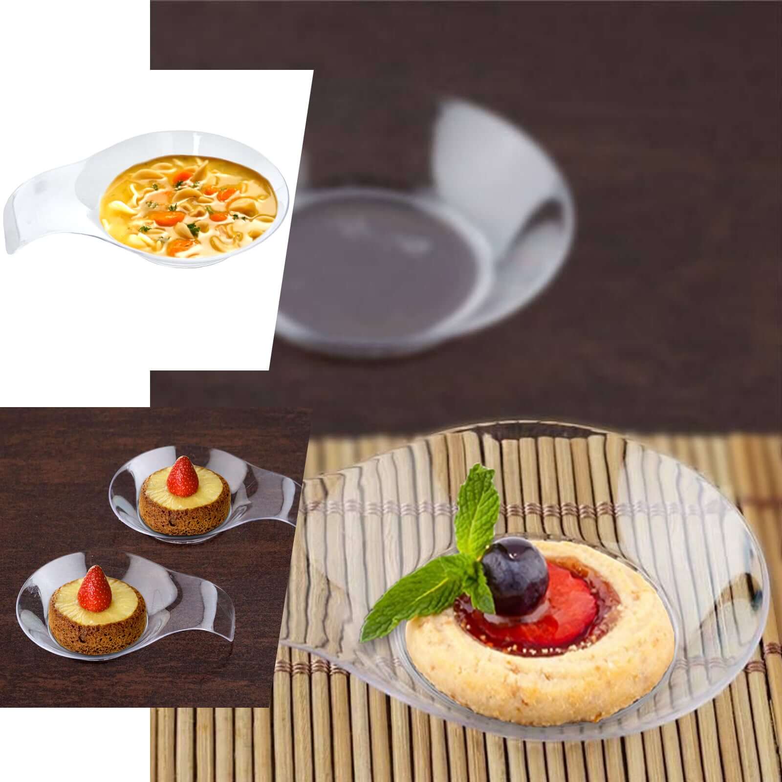 24 - Pack Dessert Plates Round Design with Handle Clear - Plastic Disposable Dipping Bowls 3" - NestOCart