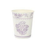 24 Pack Disposable Paper Cups in White Lavender Damask Floral Pattern, Elegant Party Cups - 9oz - Bell Racket Store