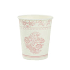 24 Pack Disposable Paper Cups in White Pink Damask Floral Pattern, Elegant Party Cups - 9oz - Bell Racket Store