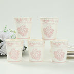 24 Pack Disposable Paper Cups in White Pink Damask Floral Pattern, Elegant Party Cups - 9oz - Bell Racket Store
