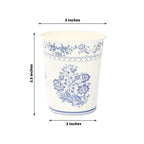 24 Pack Disposable Paper Cups in White Royal Blue Damask Floral Pattern, Elegant Party Cups - 9oz - Bell Racket Store