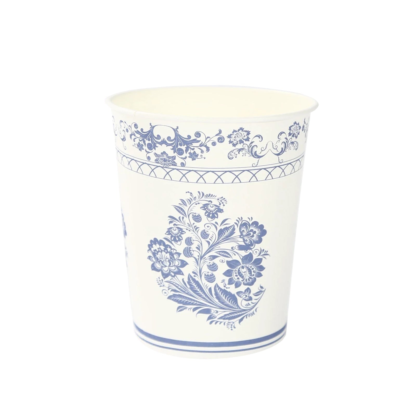 24 Pack Disposable Paper Cups in White Royal Blue Damask Floral Pattern, Elegant Party Cups - 9oz - Bell Racket Store
