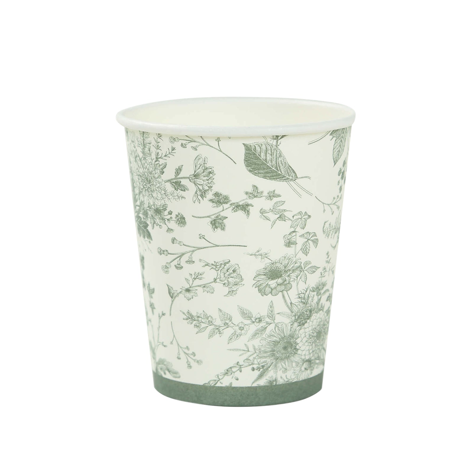 24 Pack Disposable Paper Cups in White Sage Green French Toile Pattern, Elegant Party Cups - 9oz - Bell Racket Store