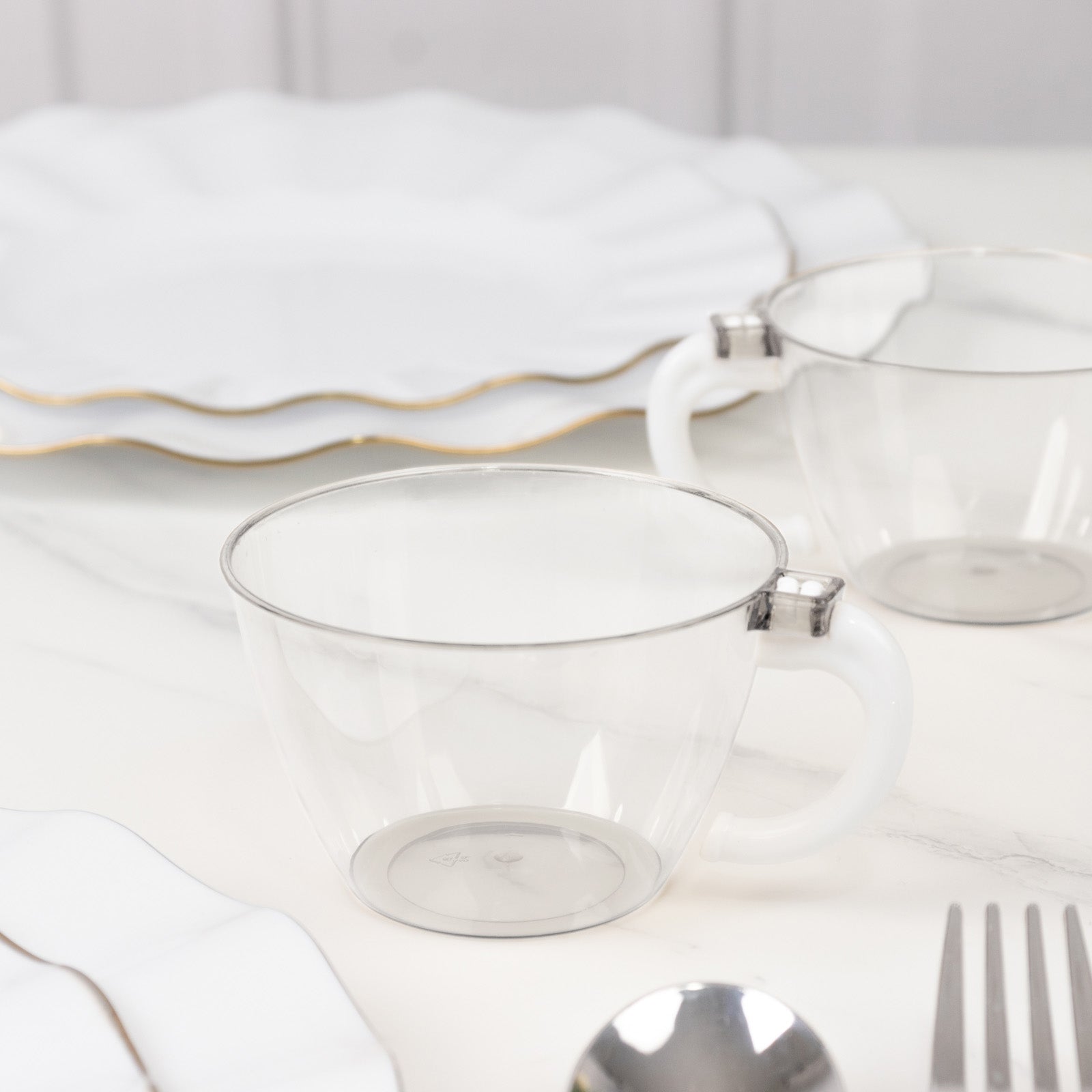 24 - Pack Disposable Plastic Coffee Cups with Handles - 6oz Clear Hard Tea Mugs for Hot Beverages - Bell Racket Store