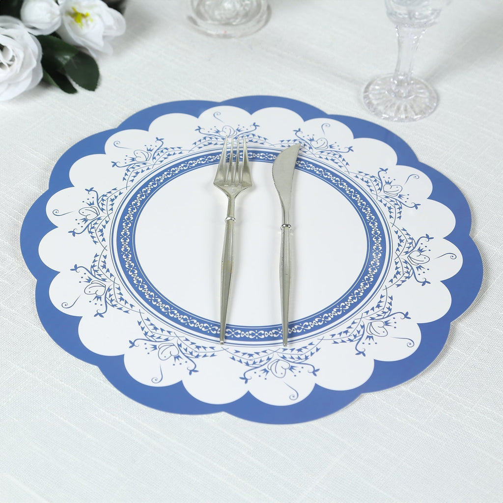 24 - Pack Disposable Table Placemats in Assorted Floral Designs with Scalloped Rim - 400GSM Cardboard Placemats for Tea Party & Garden Themes 13" - Bell Racket Store