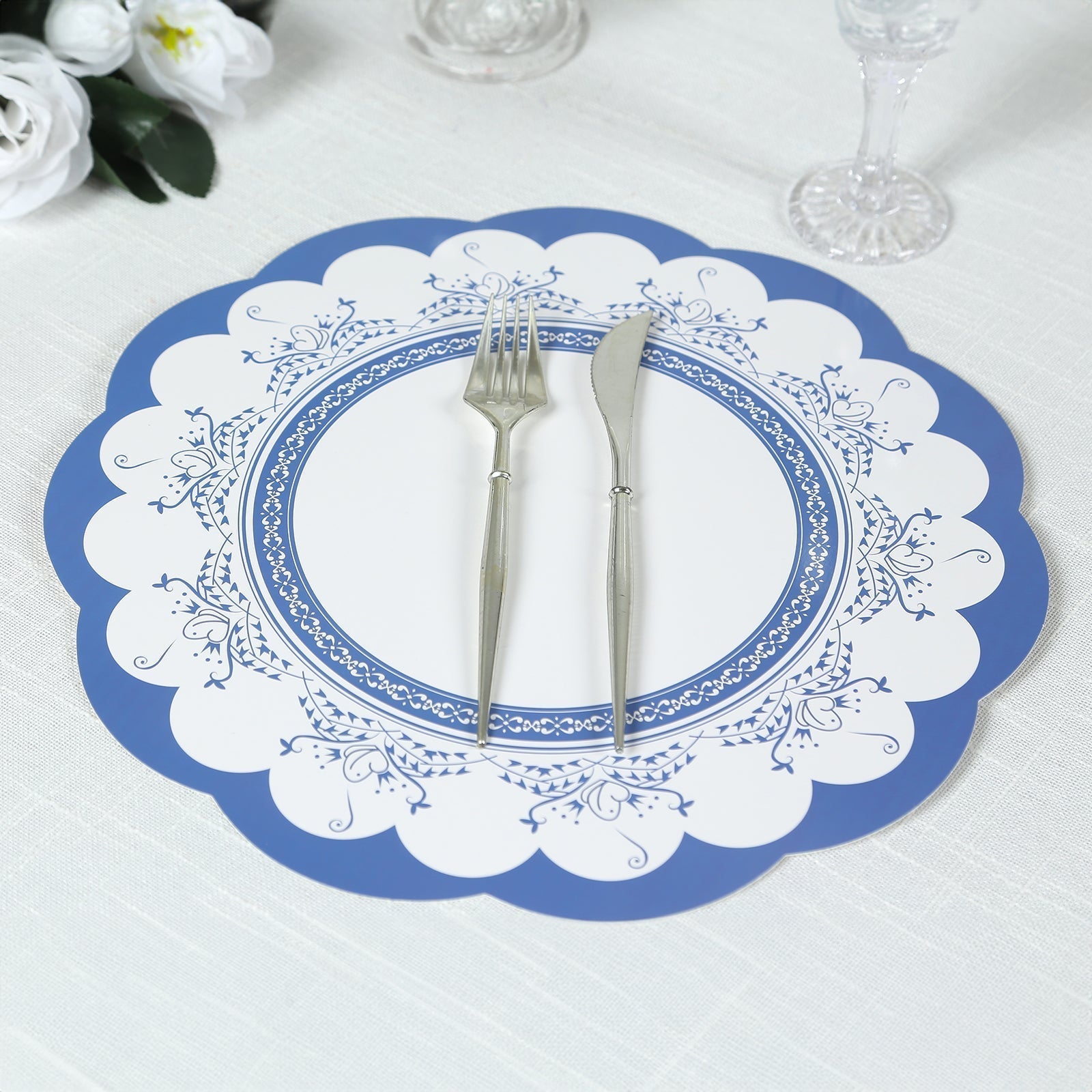 24 - Pack Disposable Table Placemats in Assorted Floral Designs with Scalloped Rim - 400GSM Cardboard Placemats for Tea Party & Garden Themes 13" - Bell Racket Store