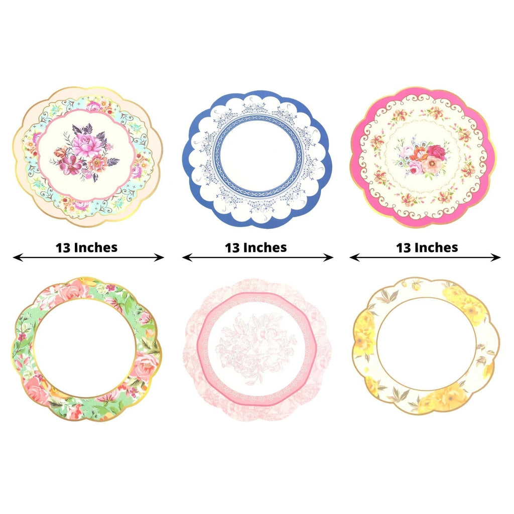 24 - Pack Disposable Table Placemats in Assorted Floral Designs with Scalloped Rim - 400GSM Cardboard Placemats for Tea Party & Garden Themes 13" - Bell Racket Store