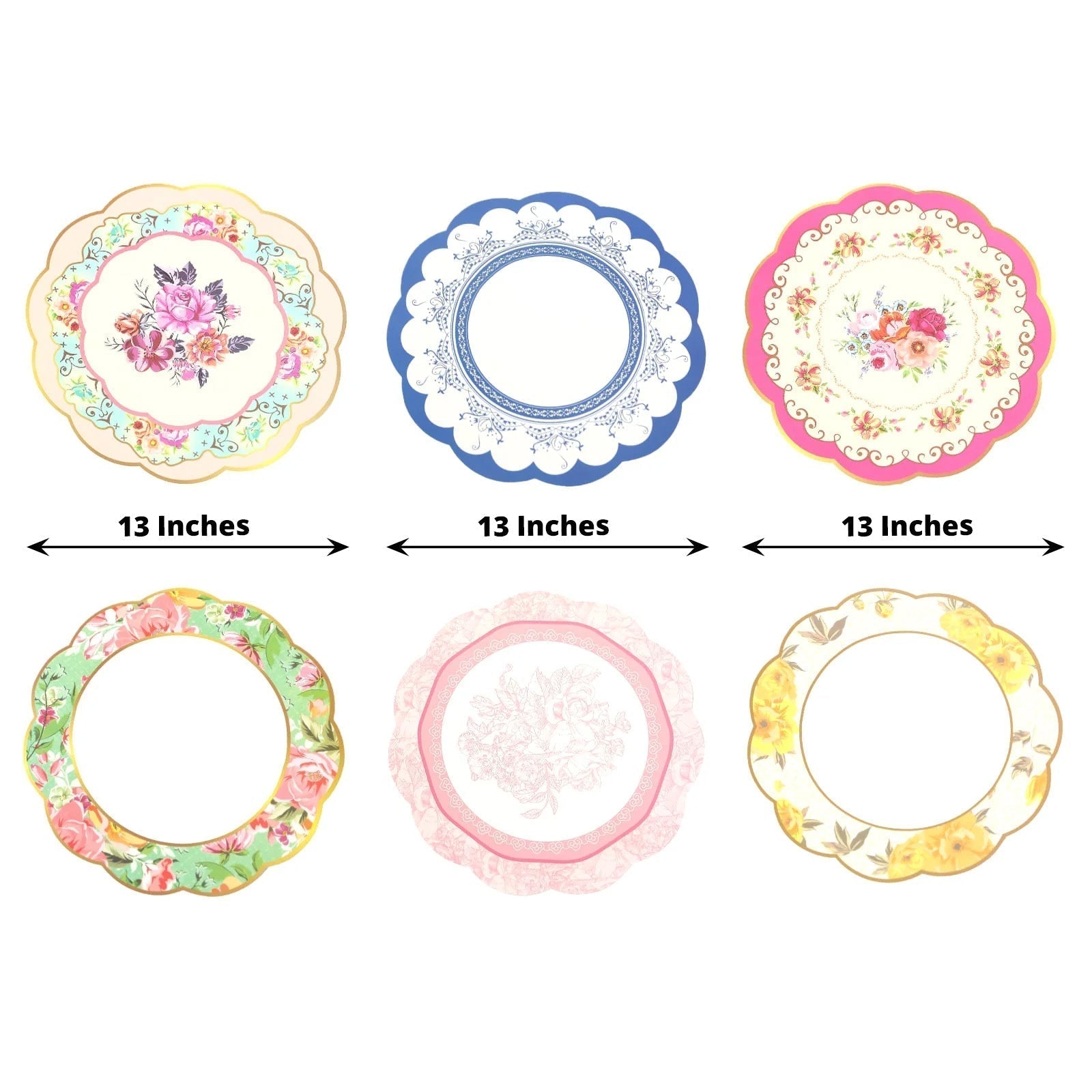 24 - Pack Disposable Table Placemats in Assorted Floral Designs with Scalloped Rim - 400GSM Cardboard Placemats for Tea Party & Garden Themes 13" - Bell Racket Store