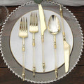 24-Pack Plastic Utensil Set with Roman Column Handle Gold/Clear - Glittered Disposable Silverware