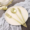 24-Pack Plastic Flatware Set with Sleek Modern Design Gold - Premium Disposable Silverware 8"