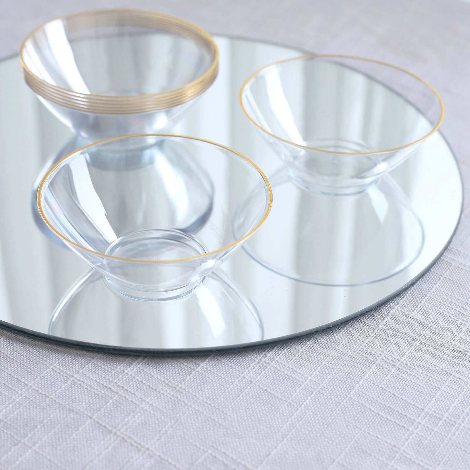 24 - Pack Heavy Duty Plastic Ice Cream Bowls Clear Premium Gold Rim - Perfect for Celebrations 7oz - Bell Racket Store