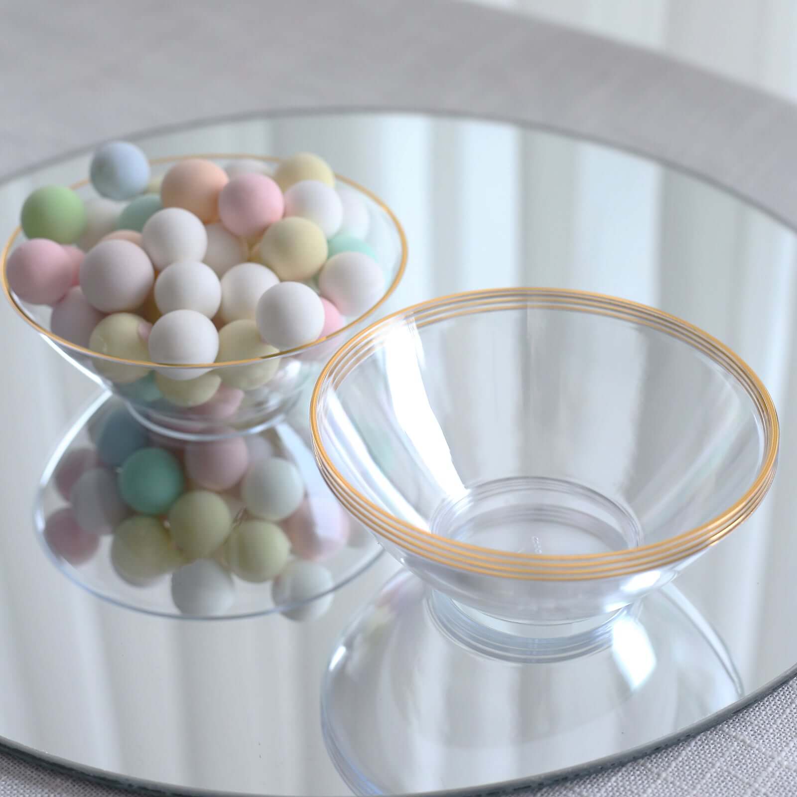 24 - Pack Heavy Duty Plastic Ice Cream Bowls Clear Premium Gold Rim - Perfect for Celebrations 7oz - Bell Racket Store