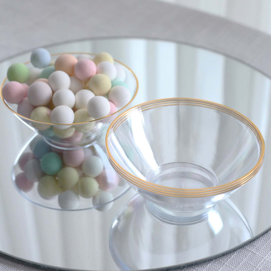 24 - Pack Heavy Duty Plastic Ice Cream Bowls Clear Premium Gold Rim - Perfect for Celebrations 7oz - Bell Racket Store