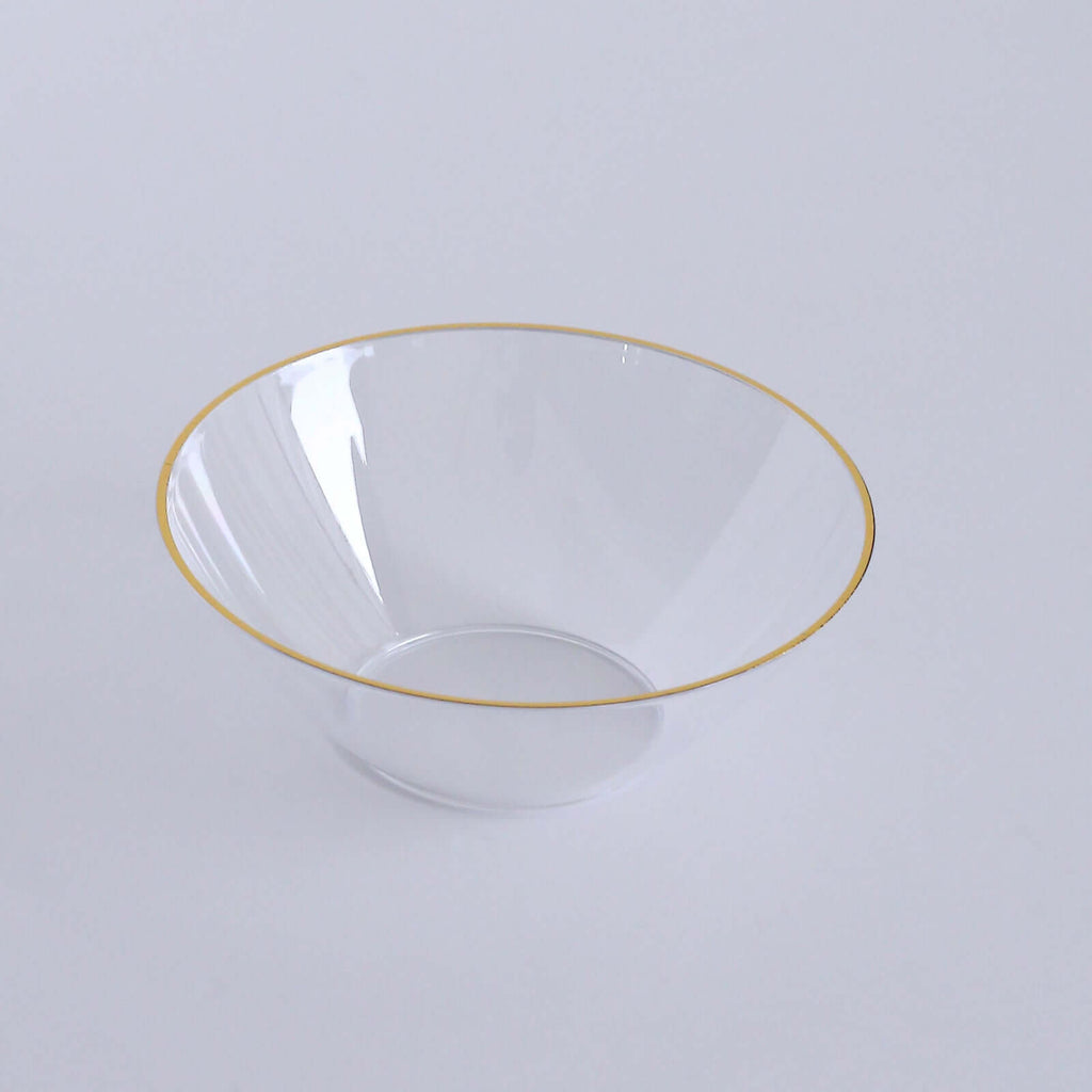 24 - Pack Heavy Duty Plastic Ice Cream Bowls Clear Premium Gold Rim - Perfect for Celebrations 7oz - Bell Racket Store