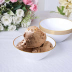 24 - Pack Heavy Duty Plastic Ice Cream Bowls Glossy White Gold Rim Premium - Great for Events 7oz - Bell Racket Store
