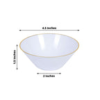24 - Pack Heavy Duty Plastic Ice Cream Bowls Glossy White Gold Rim Premium - Great for Events 7oz - Bell Racket Store