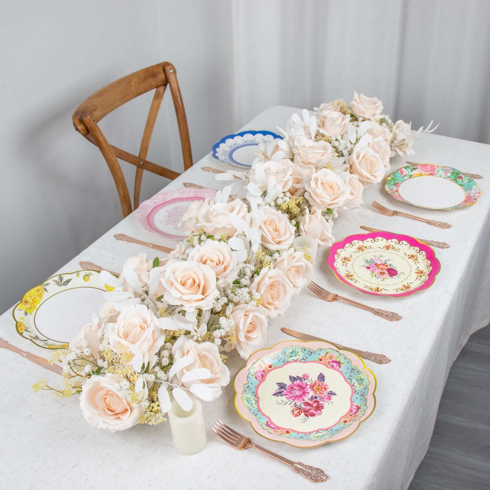 24 - Pack Paper 9" Round Dinner Plates in Mixed Floral Print with Scalloped Edge - Disposable Party Plates for Baby Showers & Vintage Themes - Bell Racket Store