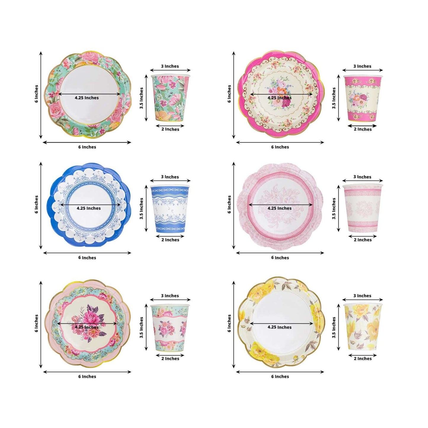 24 - Pack Paper Cup and Saucer Set in Mixed Vintage Floral Print - Disposable Tea Party Supplies Kit for Baby Showers & Birthdays - Bell Racket Store
