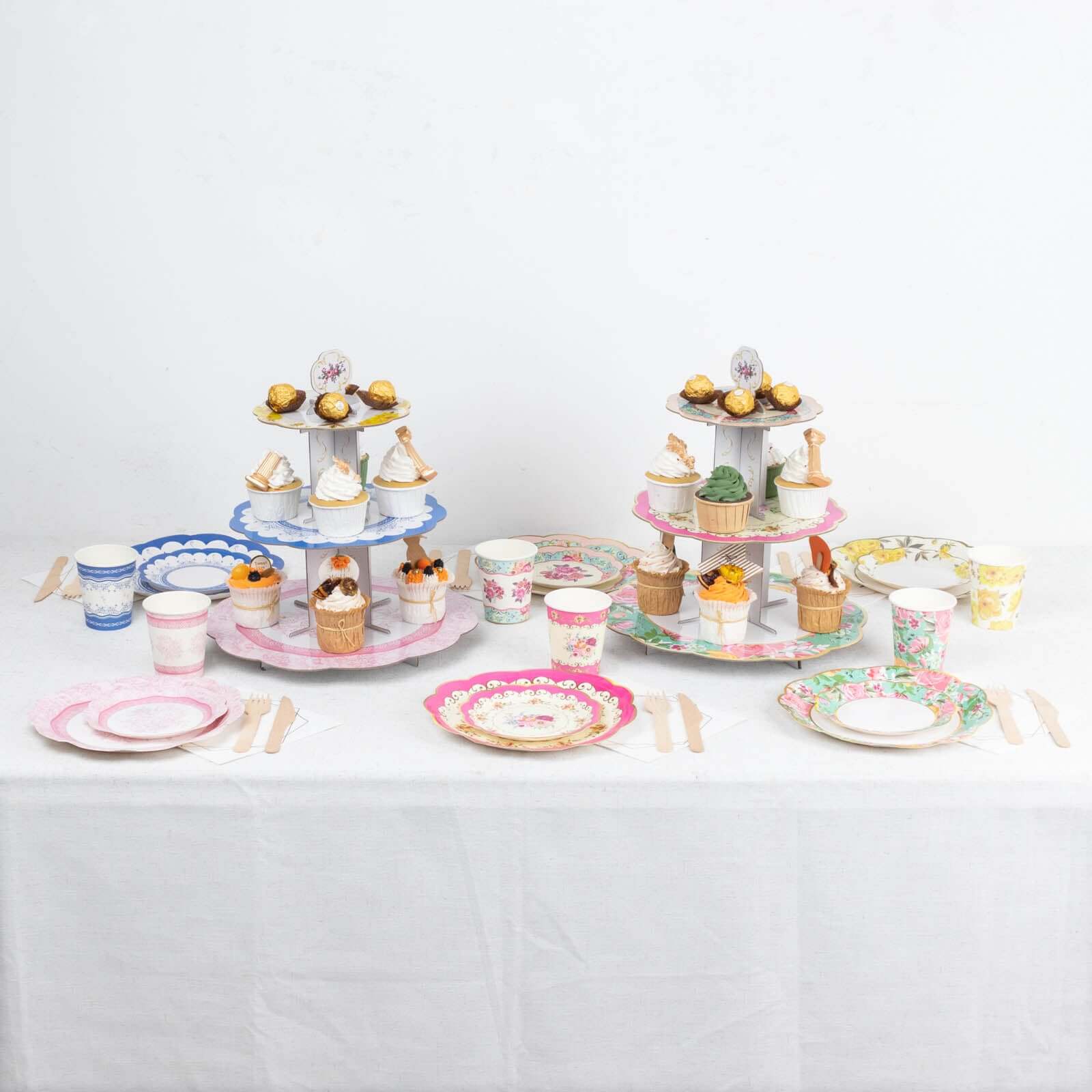 24 - Pack Paper Cup and Saucer Set in Mixed Vintage Floral Print - Disposable Tea Party Supplies Kit for Baby Showers & Birthdays - Bell Racket Store