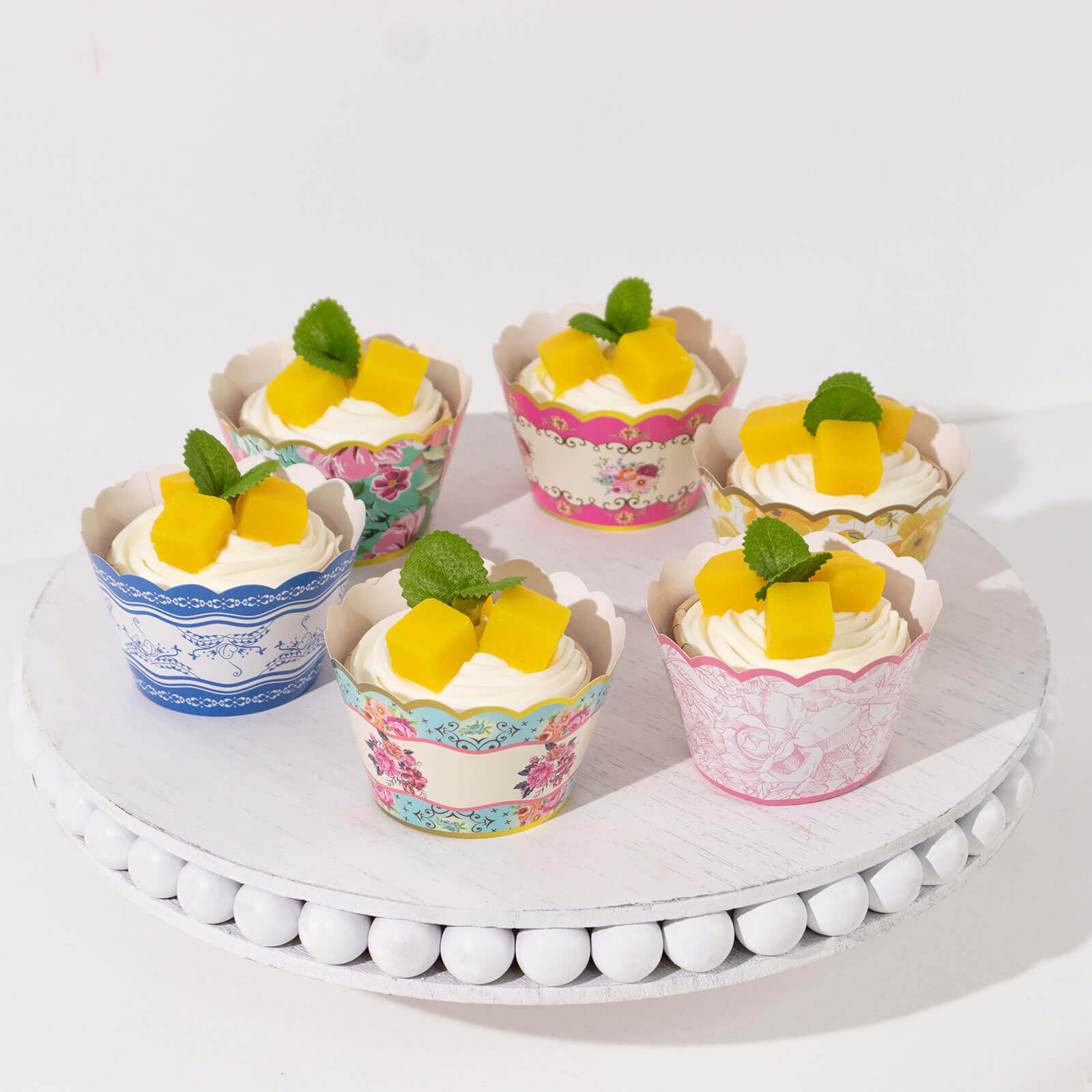 24 - Pack Paper Cupcake Wrappers Mixed Floral Vintage Design - Decorative Round Muffin Mini Cake Liners 3" - Bell Racket Store