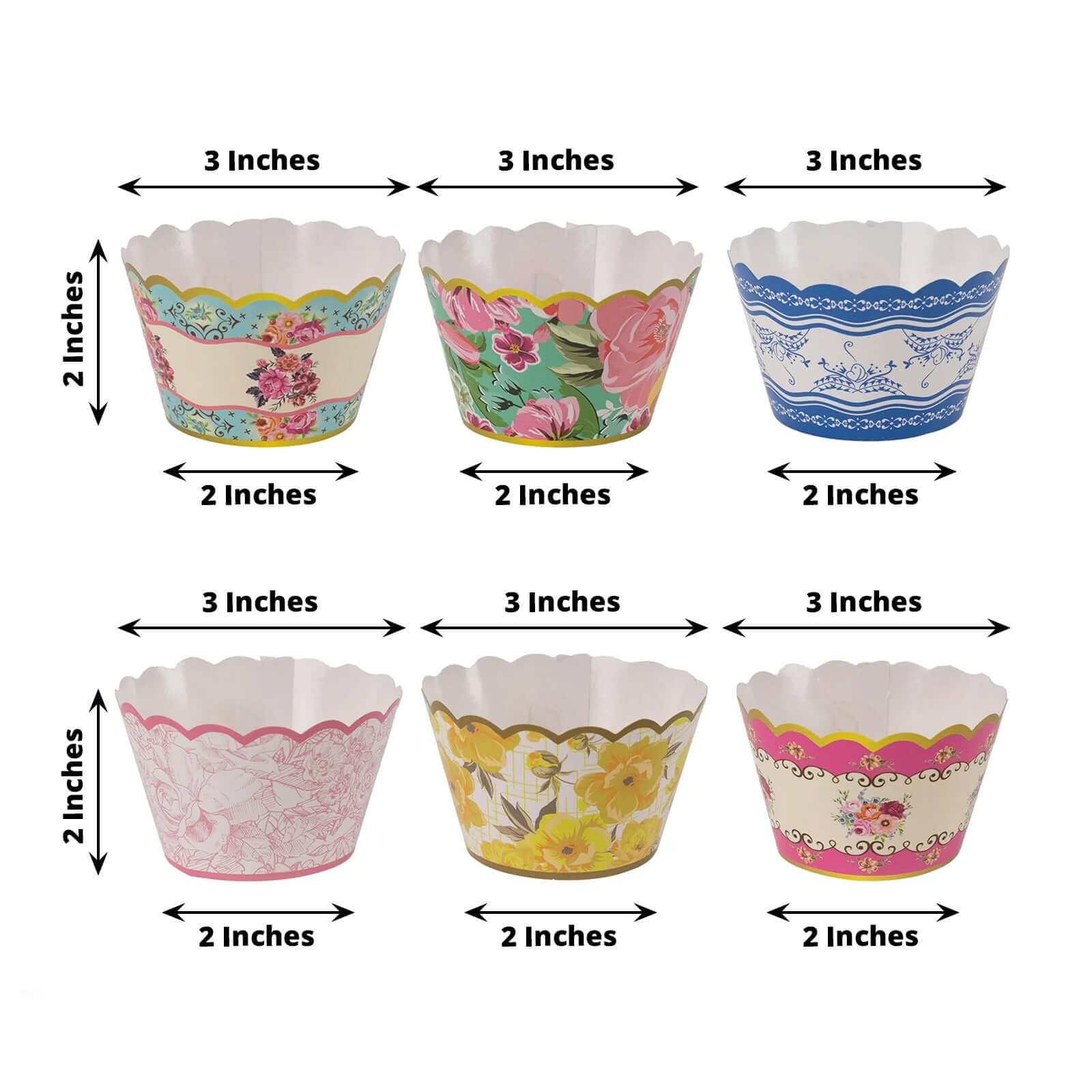 24 - Pack Paper Cupcake Wrappers Mixed Floral Vintage Design - Decorative Round Muffin Mini Cake Liners 3" - Bell Racket Store