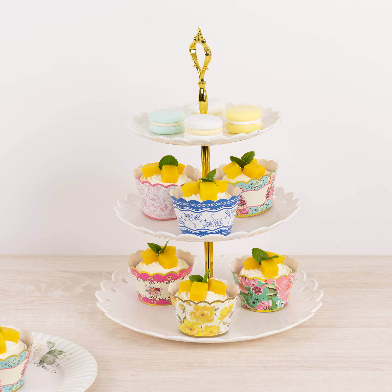 24 - Pack Paper Cupcake Wrappers Mixed Floral Vintage Design - Decorative Round Muffin Mini Cake Liners 3" - Bell Racket Store