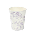 24 - Pack Paper Cups in White with Lavender Lilac French Toile Print - Stylish Disposable Floral Party Cups for Weddings & All Purpose Use 9oz - Bell Racket Store