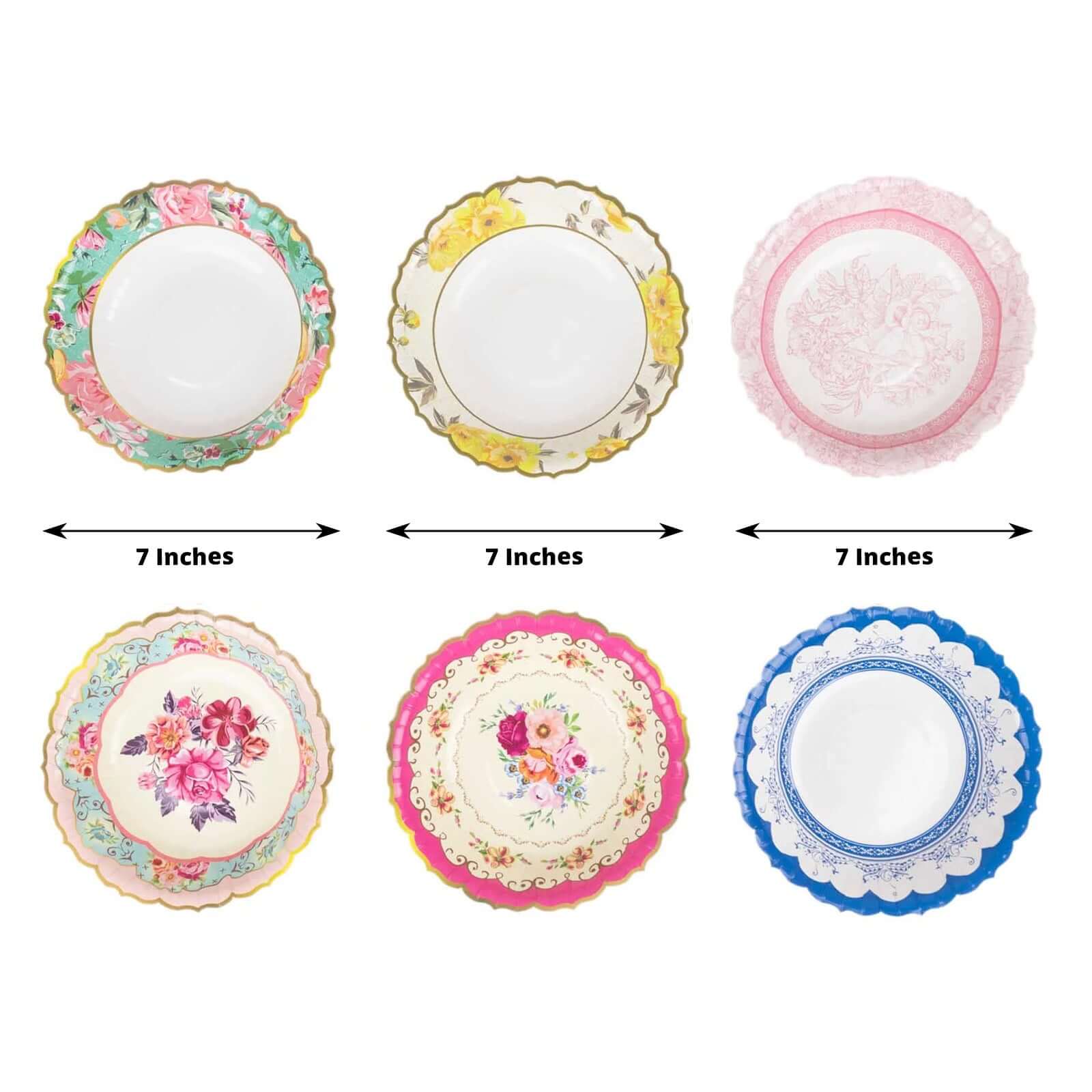 24 - Pack Paper Dessert Bowls Vintage Mixed Floral Design Round - Ideal for Parties and Salads 7" 300 GSM - Bell Racket Store