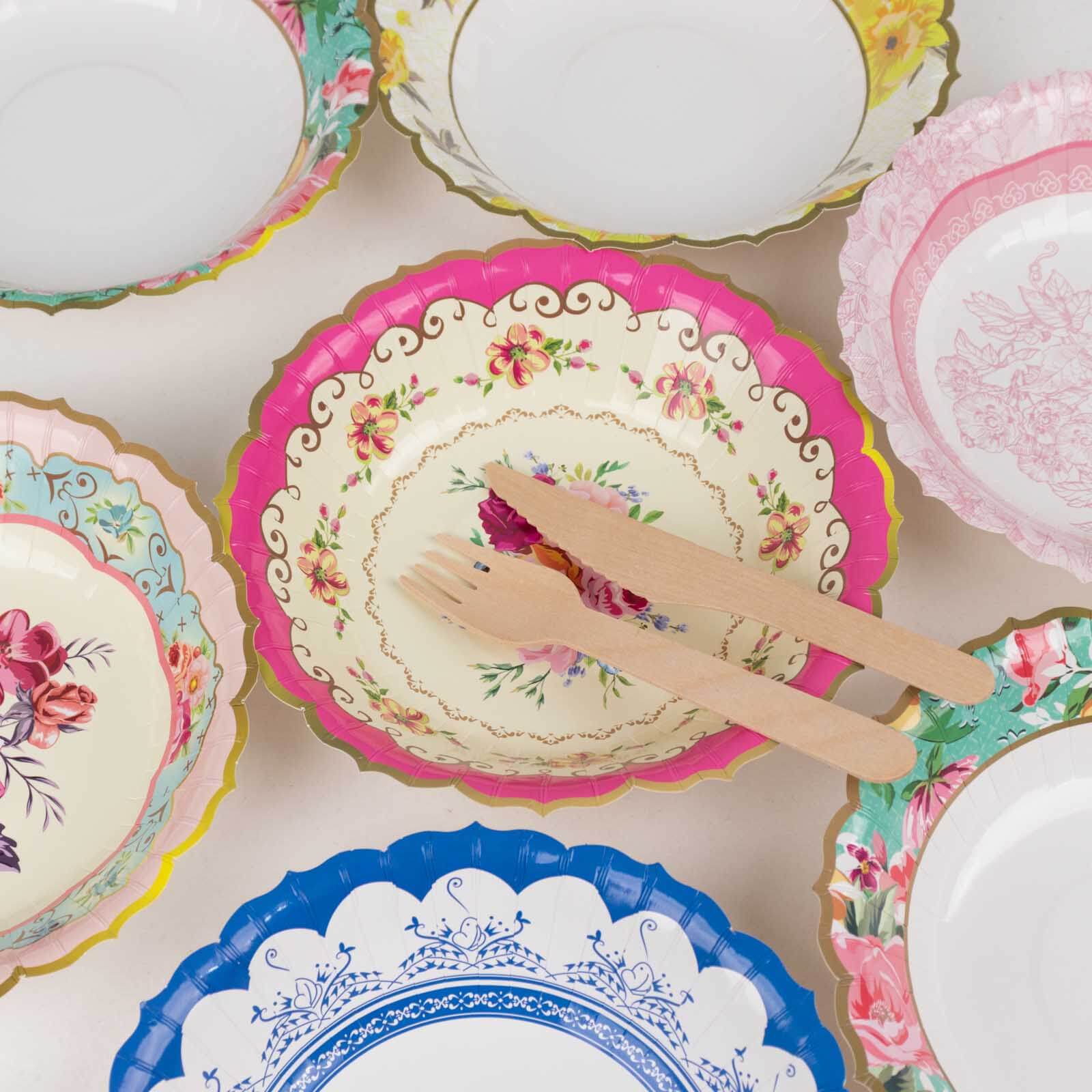 24 - Pack Paper Dessert Bowls Vintage Mixed Floral Design Round - Ideal for Parties and Salads 7" 300 GSM - Bell Racket Store