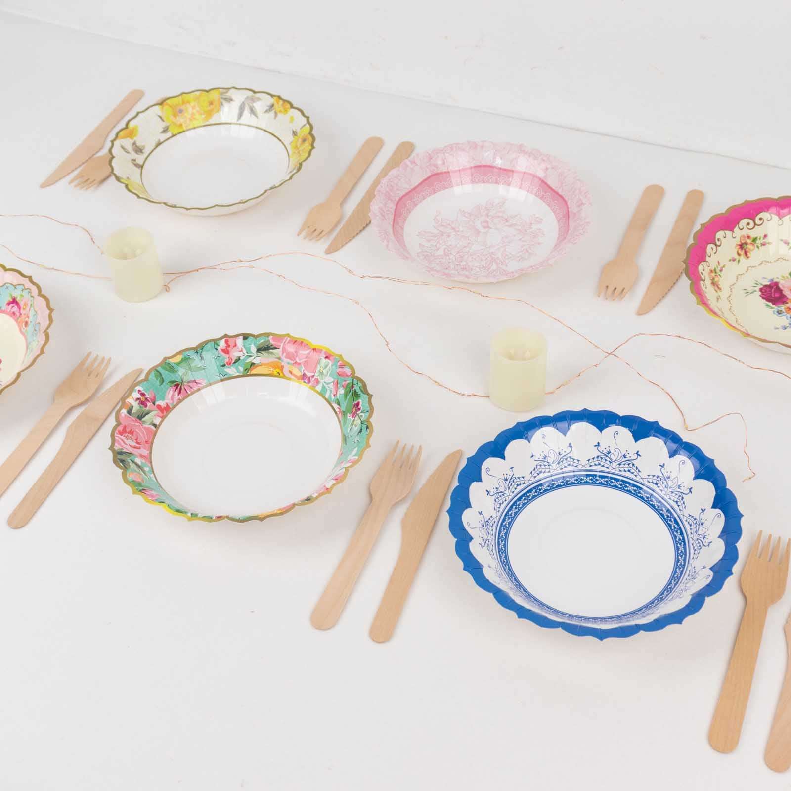 24 - Pack Paper Dessert Bowls Vintage Mixed Floral Design Round - Ideal for Parties and Salads 7" 300 GSM - Bell Racket Store