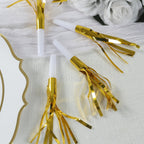 24 Pack Party Horn Noisemakers with Tassels - 7" Gold Metallic Fringed Blowouts for Events and Gatherings - Plastic & Foil Design - Bell Racket Store