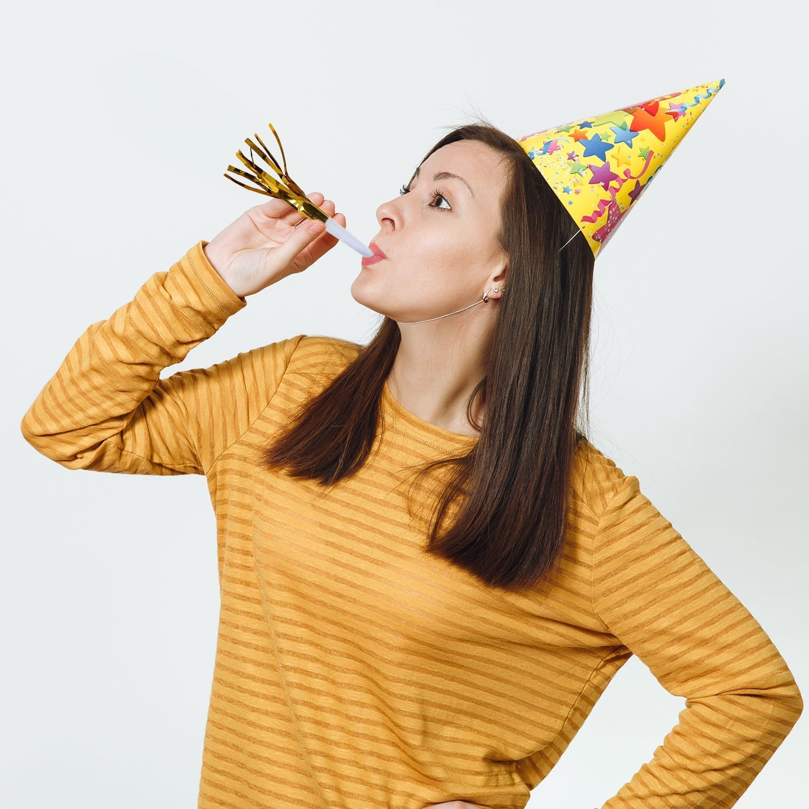 24 Pack Party Horn Noisemakers with Tassels - 7" Gold Metallic Fringed Blowouts for Events and Gatherings - Plastic & Foil Design - Bell Racket Store