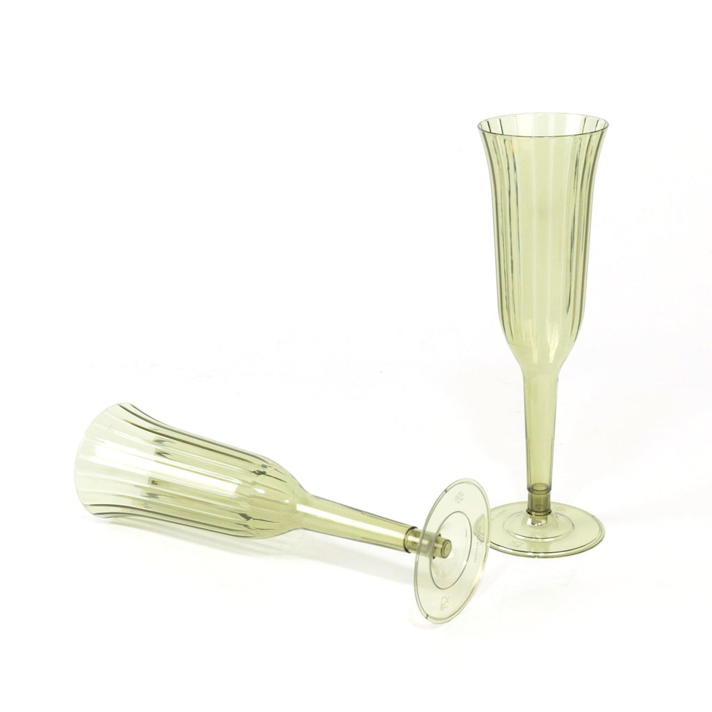 24 - Pack Plastic Champagne Flutes Transparent Dusty Sage Green Flared Design - Lightweight Disposable Toasting Glasses 6oz - Bell Racket Store