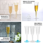 24 - Pack Plastic Champagne Flutes Transparent Dusty Sage Green Flared Design - Lightweight Disposable Toasting Glasses 6oz - Bell Racket Store
