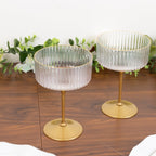 24 - Pack Plastic Cocktail Glasses â€“ 10oz Clear Ribbed Premium Disposable Coupe Champagne Cups with Gold Detachable Stem & Base â€“ Party & Event Drinkware - Bell Racket Store