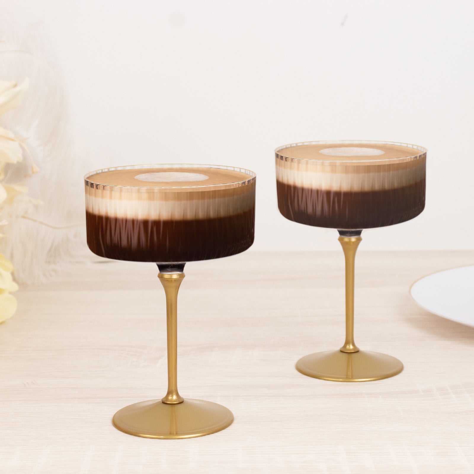 24 - Pack Plastic Cocktail Glasses â€“ 10oz Clear Ribbed Premium Disposable Coupe Champagne Cups with Gold Detachable Stem & Base â€“ Party & Event Drinkware - Bell Racket Store