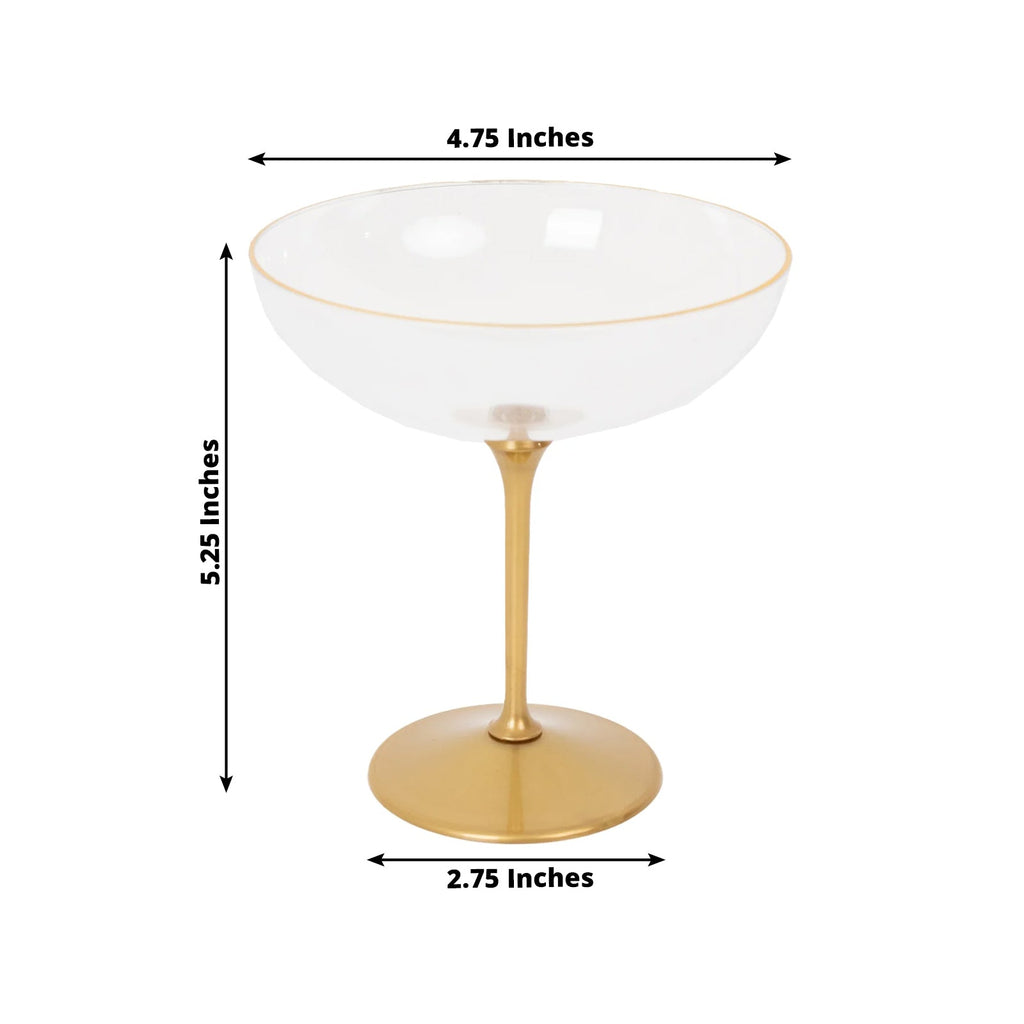 24 - Pack Plastic Cocktail Glasses â€“ 9oz Clear Premium Disposable Coupe Champagne Cups with Gold Detachable Stem & Base â€“ Party & Event Drinkware - Bell Racket Store