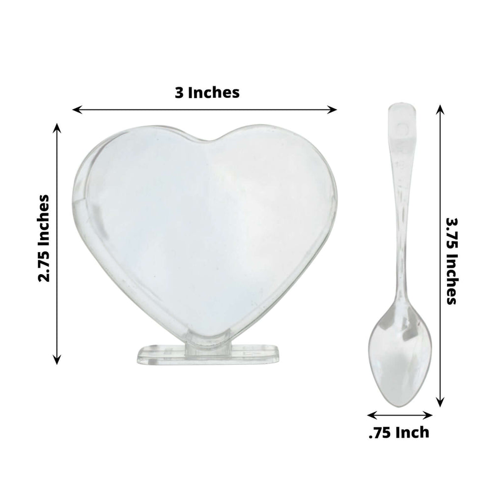 24 - Pack Plastic Dessert Parfait Cups Heart - Shaped Clear with Spoons - Reusable and Disposable 2oz - Bell Racket Store
