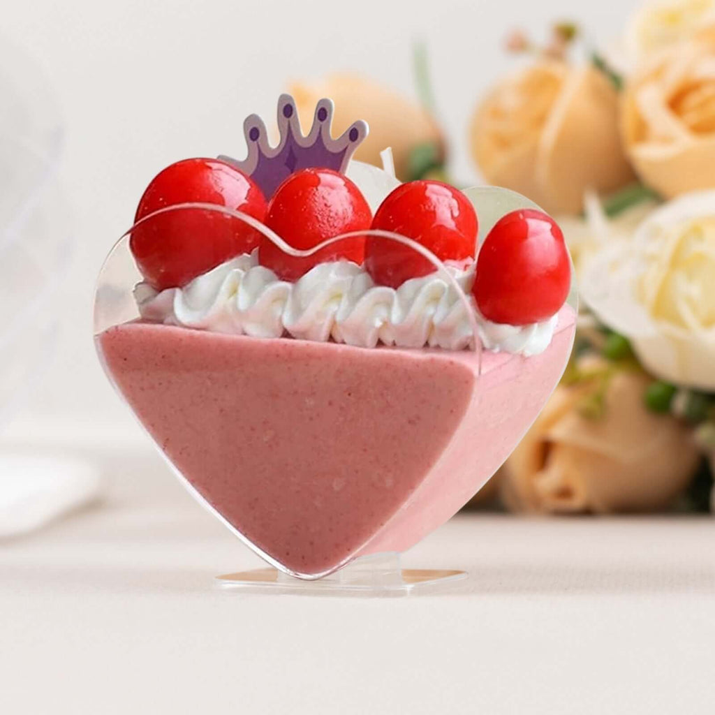 24 - Pack Plastic Dessert Parfait Cups Heart - Shaped Clear with Spoons - Reusable and Disposable 2oz - Bell Racket Store