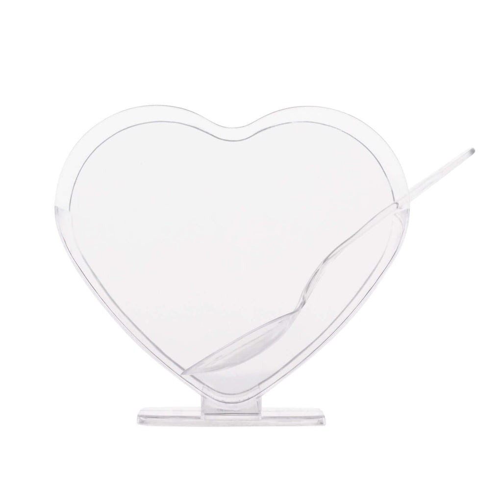 24 - Pack Plastic Dessert Parfait Cups Heart - Shaped Clear with Spoons - Reusable and Disposable 2oz - Bell Racket Store