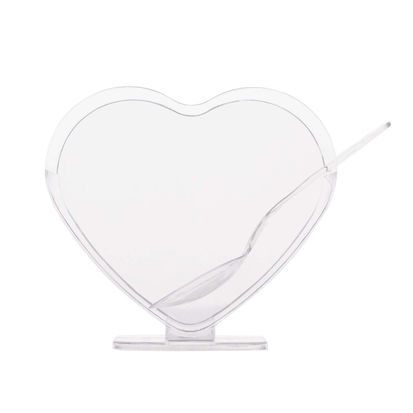 24 - Pack Plastic Dessert Parfait Cups Heart - Shaped Clear with Spoons - Reusable and Disposable 2oz - Bell Racket Store