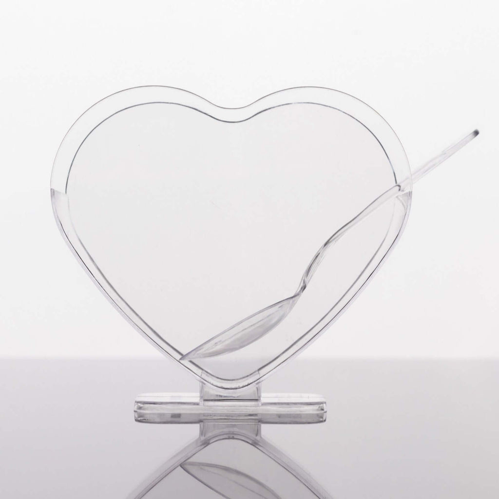 24 - Pack Plastic Dessert Parfait Cups Heart - Shaped Clear with Spoons - Reusable and Disposable 2oz - Bell Racket Store